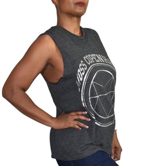 Moss Copenhagen Muscle Tee Grey Tank Top Cutoff Sweatshirt Graphic Size XS - Picture 6 of 13